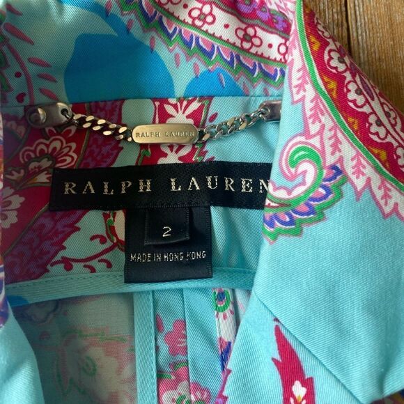 Ralph Lauren Women's Collar Long Sleeves Three Button Blue Paisley Blazer Size 2 - Picture 5 of 5